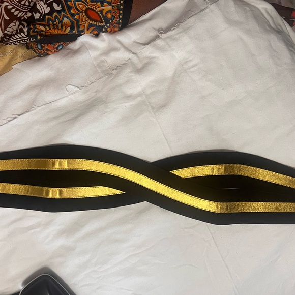 VINTAGE PALOMA PICASSO Wide Overlapping Cinch Belt- Black Velvet/Gold -NWOT SZ.M - Picture 11 of 13